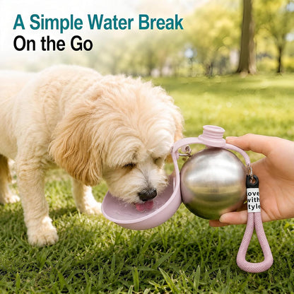 2 in 1 Dog Water Bottle Portable with Bowl, 10Oz Stainless Steel, Pink